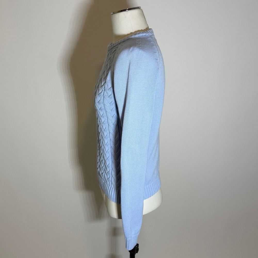Lands End Drifter Cable Knit Cotton Sweater Light Blue Womens Small 6-8 Preppy - Picture 3 of 8